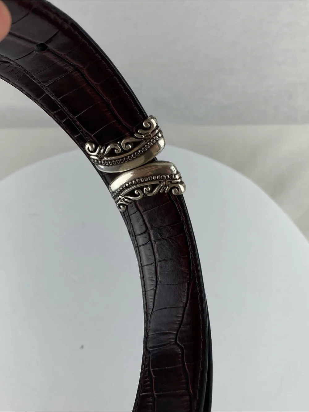 Black / Brown Faux Leather Women’s Reversible Belt with Ornate Silver Buckle